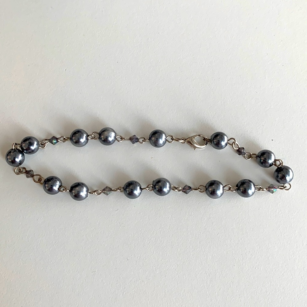 Silver pearlescent bead and chain bracelet or anklet 9 inches